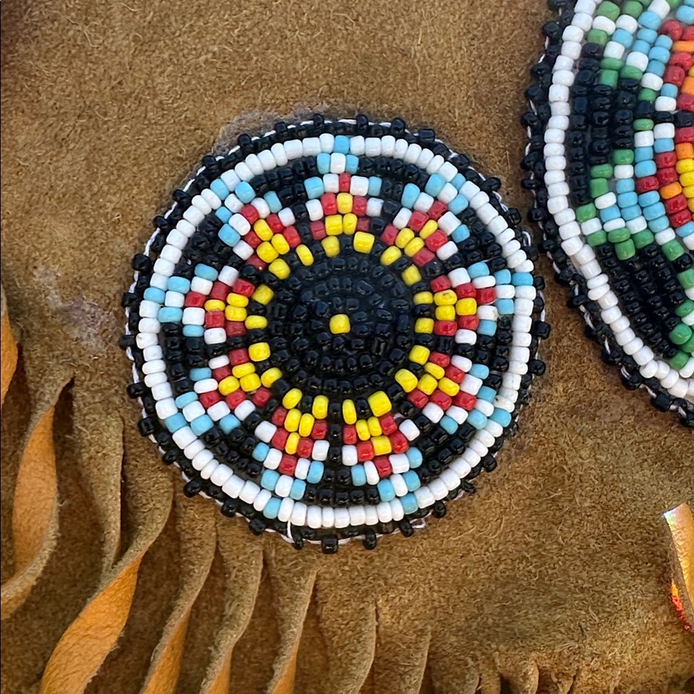 Navajo Hide Hand Beaded Fringed Tan Shoulder Bag Antique. FLASH SALE - Picture 5 of 8